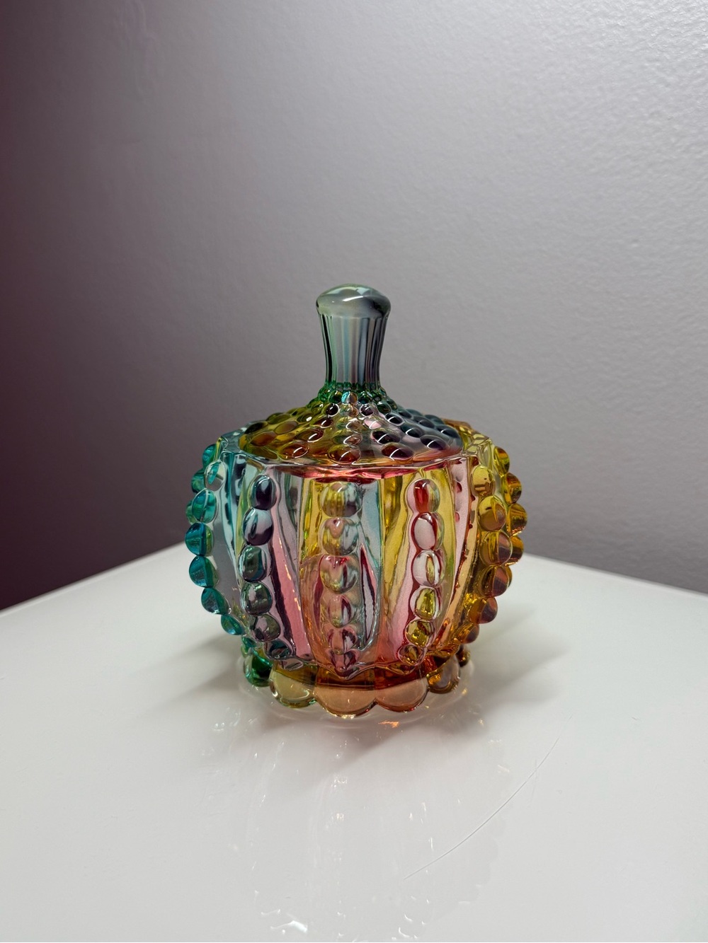 Colorful Rainbow Glass Candy Jar